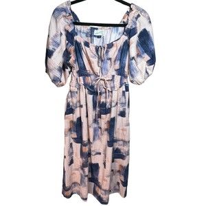 Universal Thread Women's XS Dress peach Puff Short Sleeve Pockets Midi‎ Peasant